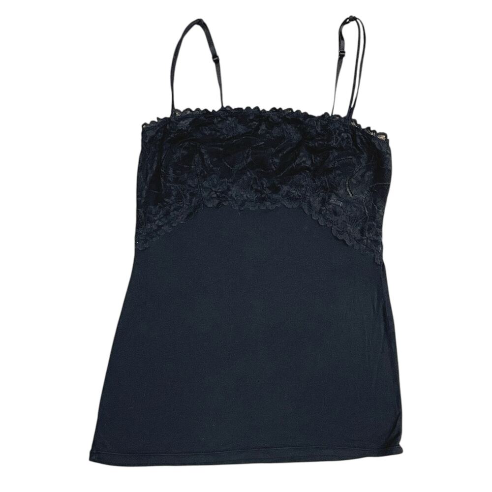 Womens M Black Lace Trim Camisole Y2K Romantic Layering Square Neck Cami Tank